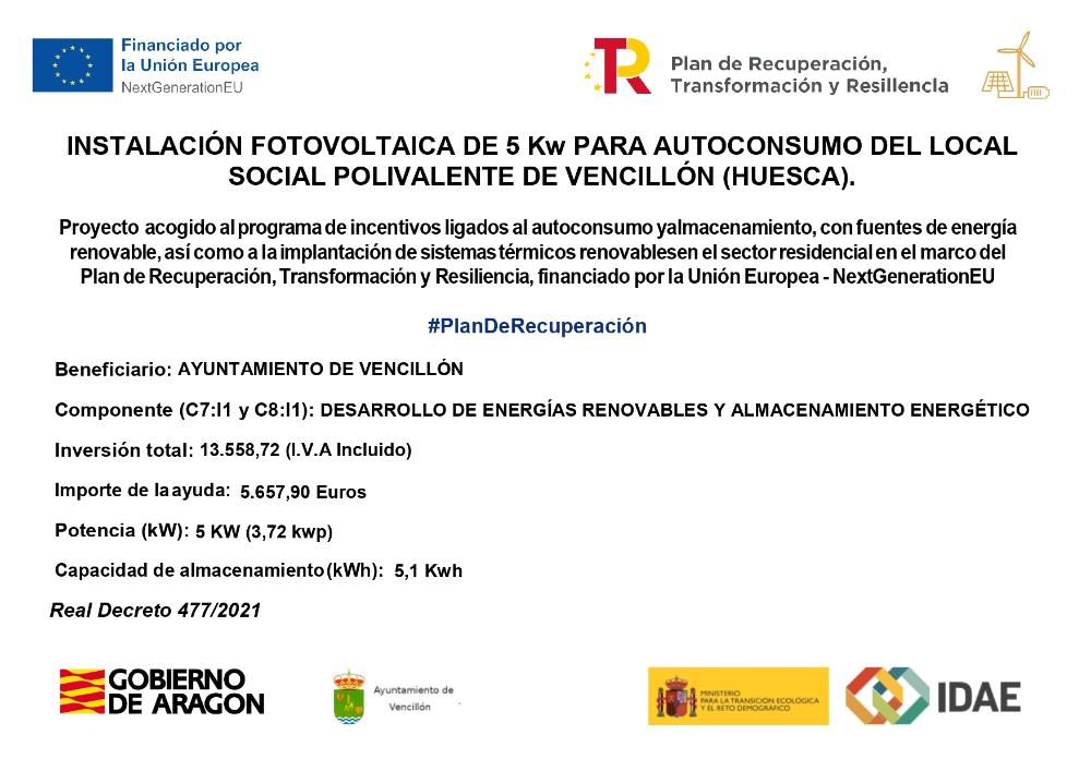 Imagen Instalación fotovoltaica de 5 Kw para autoconsumo de local social polivalente de Vencillón